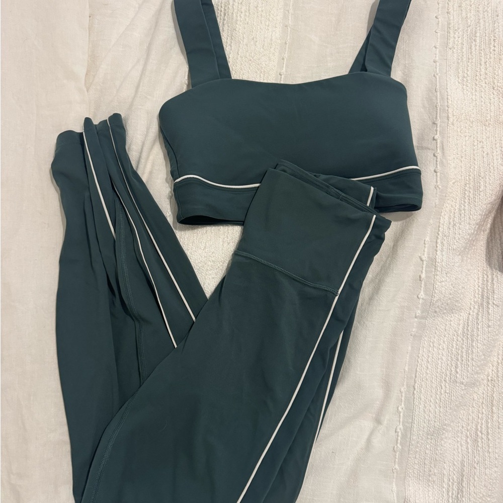 Dark Green Activewear Set with White Trim